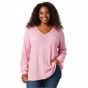 Torrid Waffle Knit Long Sleeve Mesh‎ Inset Pink Top Plus Size 1X